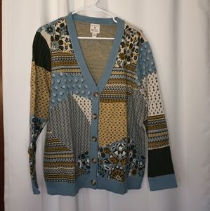 Appleseeds Cottagecore Patchwork Cardigan Womens Large Button Granny Art To Wear